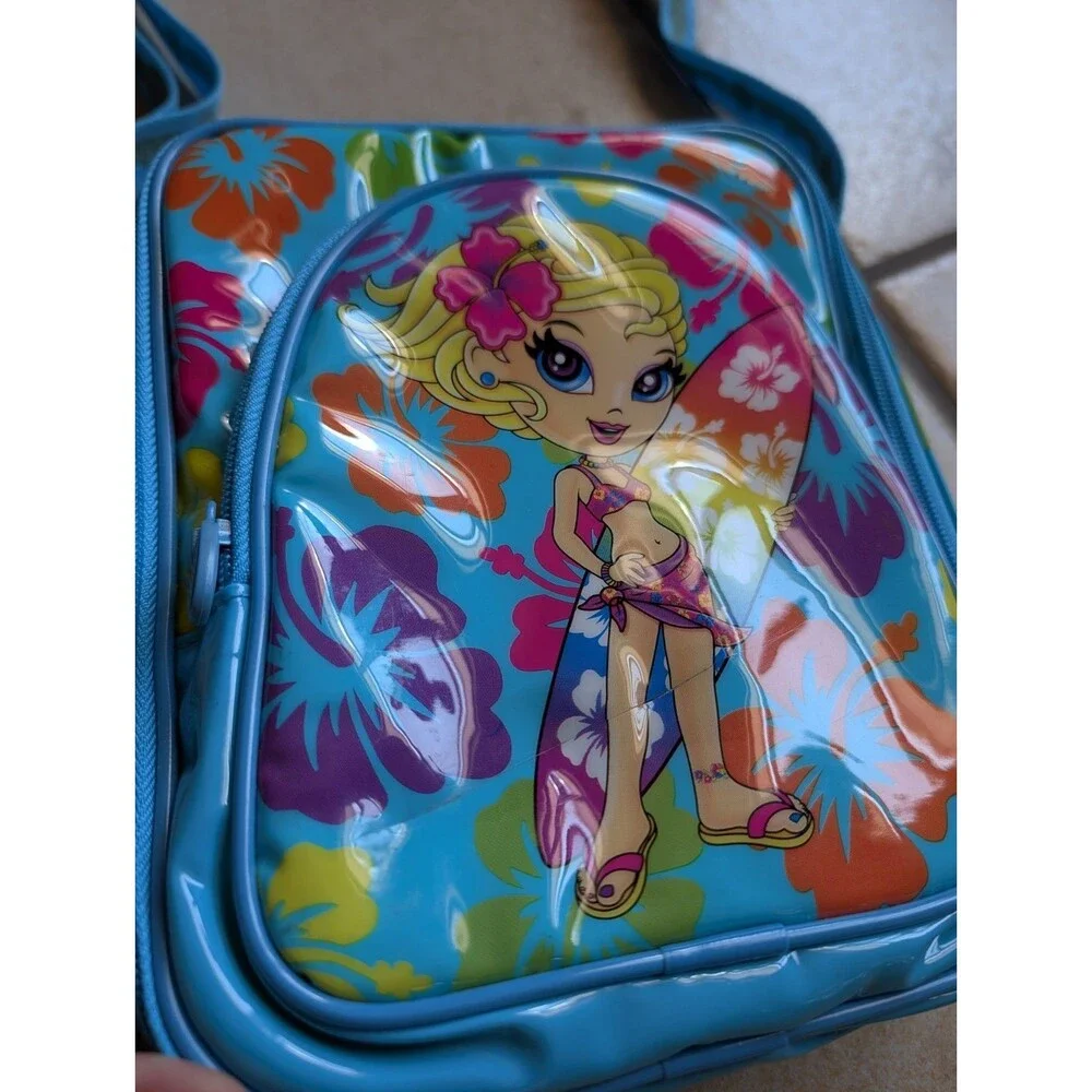 Vintage 90s Lisa Frank Insulated Lunch Box Surfer Girl Long Strap 2 Compartments